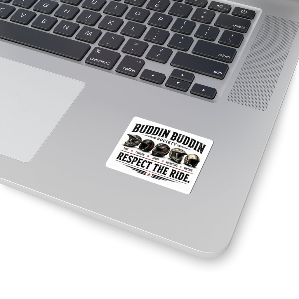 Kiss-Cut Sticker — "Buddin Buddin Society: Respect The Ride" Motorcycle Helmet Decal
