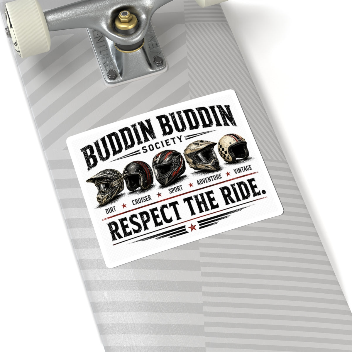 Kiss-Cut Sticker — "Buddin Buddin Society: Respect The Ride" Motorcycle Helmet Decal