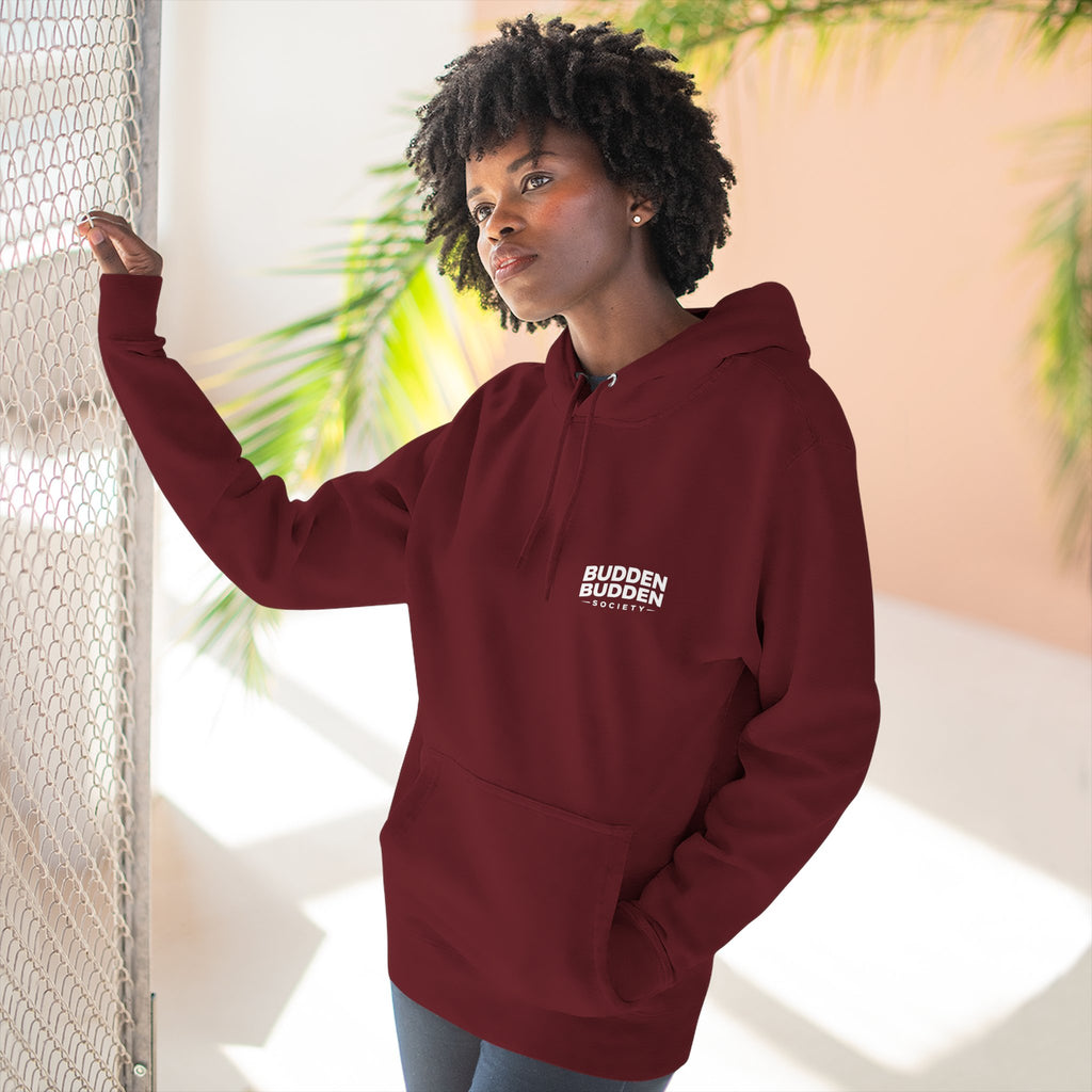 Three-Panel Fleece Hoodie — Biker Brotherhood Scenic Back Print ('When the Kickstand Goes Down')