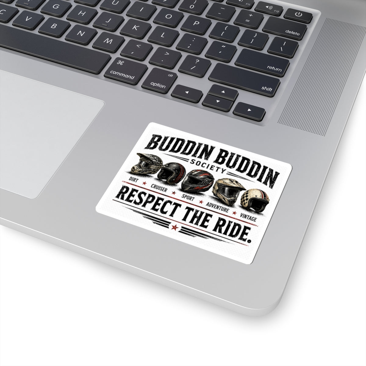 Kiss-Cut Sticker — "Buddin Buddin Society: Respect The Ride" Motorcycle Helmet Decal