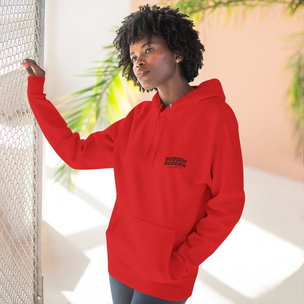 Three-Panel Fleece Hoodie — Biker Brotherhood Scenic Back Print ('When the Kickstand Goes Down')