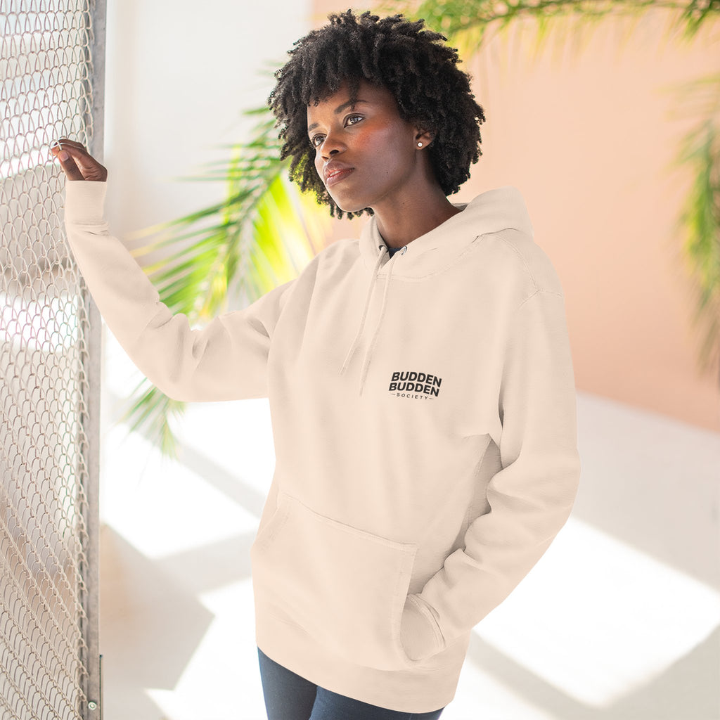 Three-Panel Fleece Hoodie — Biker Brotherhood Scenic Back Print ('When the Kickstand Goes Down')