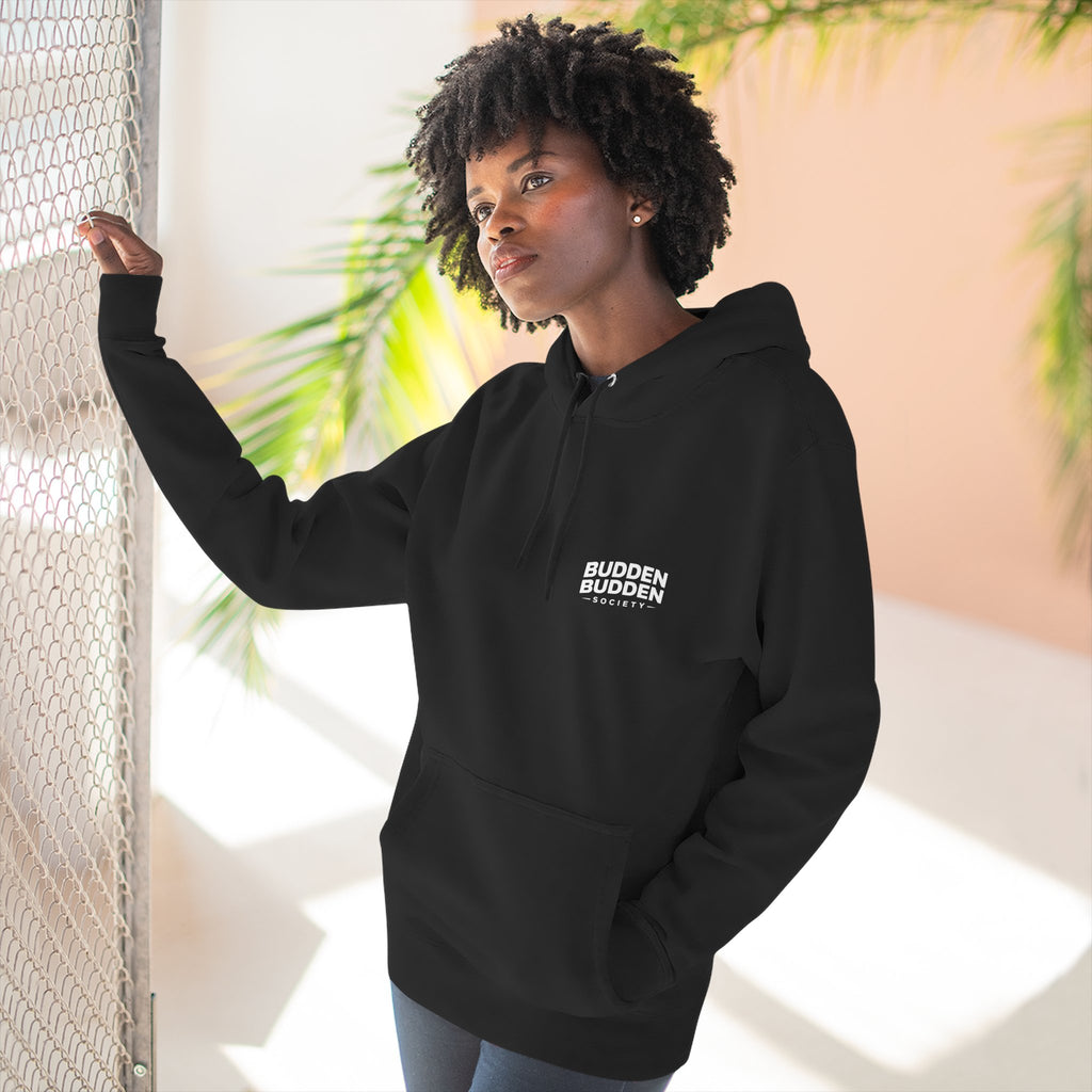 Three-Panel Fleece Hoodie — Biker Brotherhood Scenic Back Print ('When the Kickstand Goes Down')