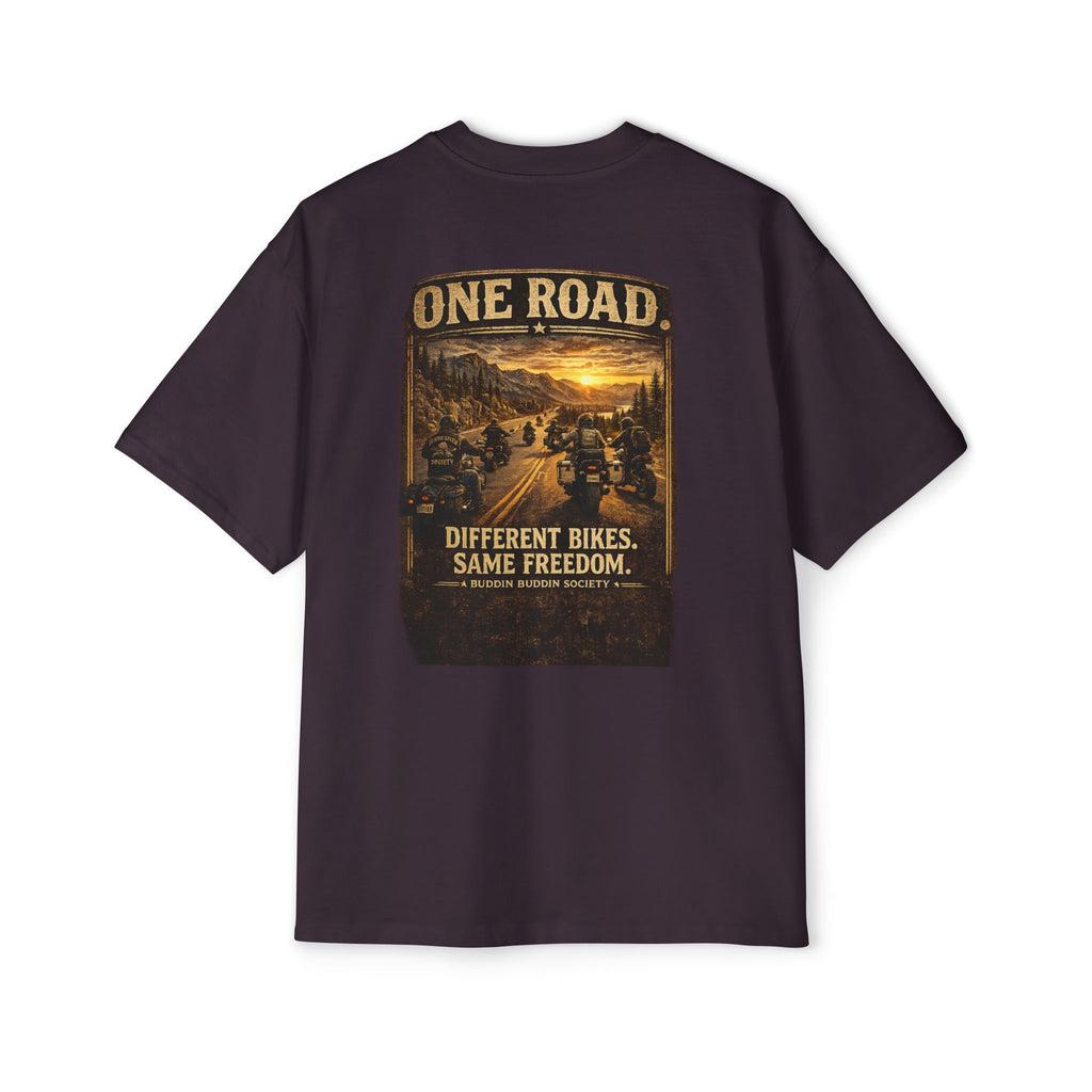 One Road Motorcycle Tee — "Different Bikes. Same Freedom." Oversized Men’s T‑Shirt