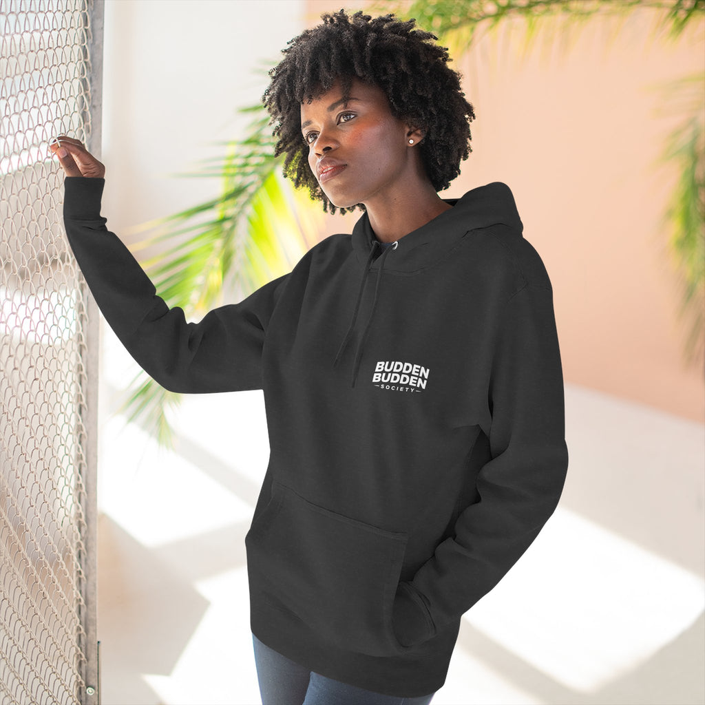 Three-Panel Fleece Hoodie — Biker Brotherhood Scenic Back Print ('When the Kickstand Goes Down')