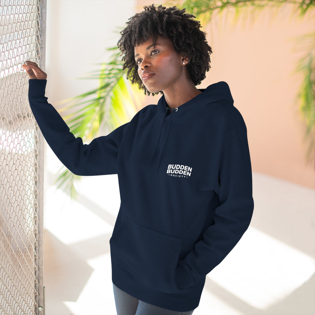 Three-Panel Fleece Hoodie — Biker Brotherhood Scenic Back Print ('When the Kickstand Goes Down')