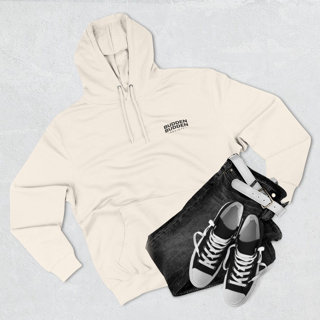 Three-Panel Fleece Hoodie — Biker Brotherhood Scenic Back Print ('When the Kickstand Goes Down')